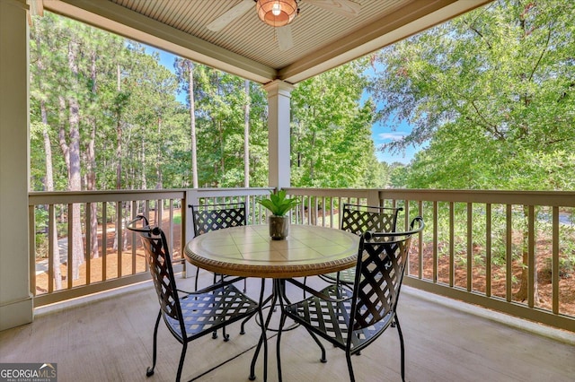 view of patio featuring ceiling fan