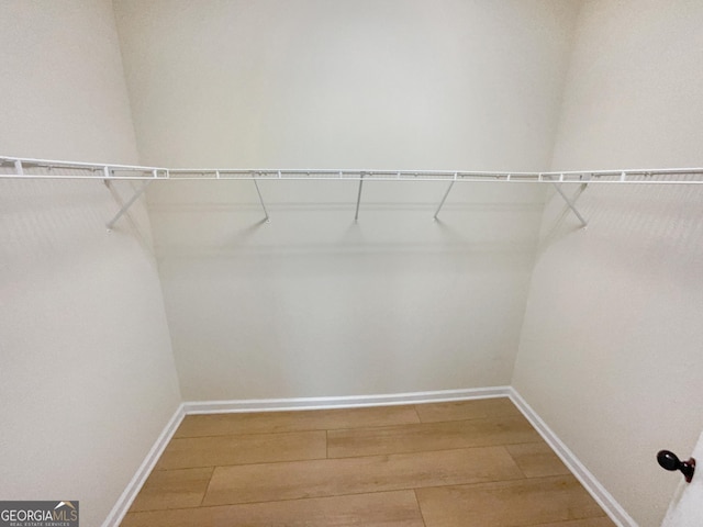 walk in closet with hardwood / wood-style flooring