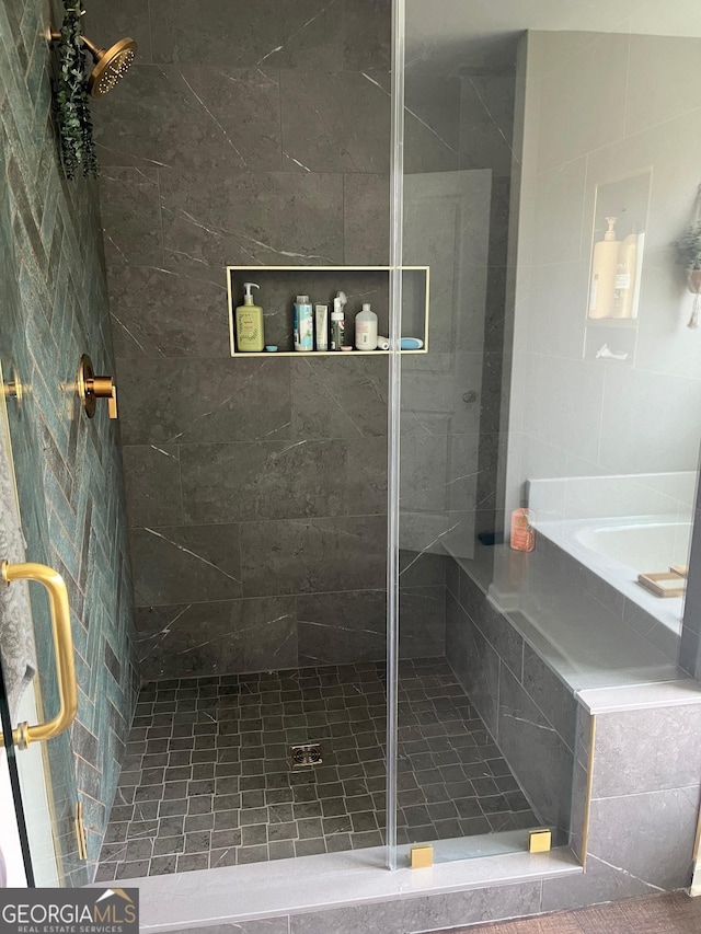 bathroom with plus walk in shower