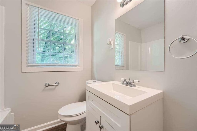 bathroom with vanity, toilet, and plenty of natural light