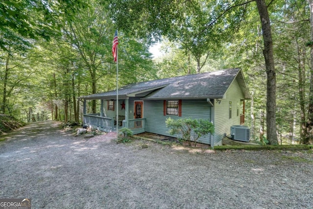 view of front of home with central AC and covered porch