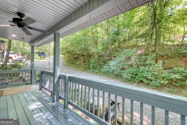 wooden terrace with ceiling fan