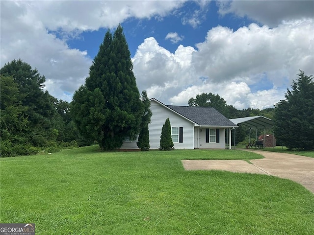 ranch-style home with a carport and a front yard