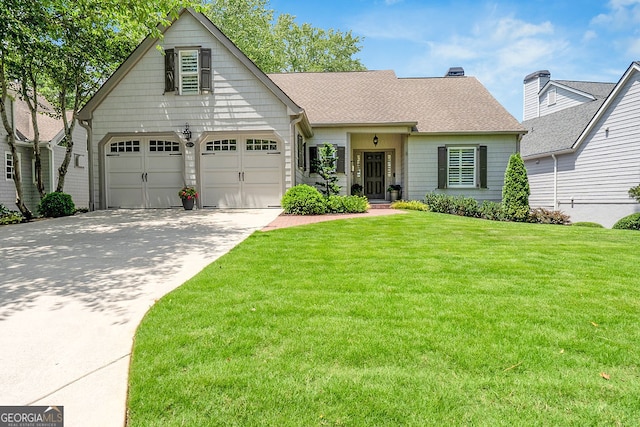 view of front of home featuring a garage and a front lawn