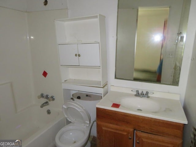 full bathroom featuring vanity, toilet, and tub / shower combination