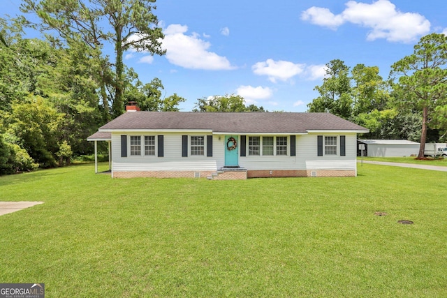 single story home with a front yard