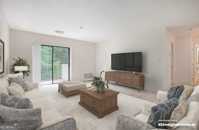 living room featuring light colored carpet