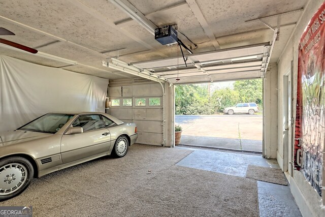 garage with a garage door opener