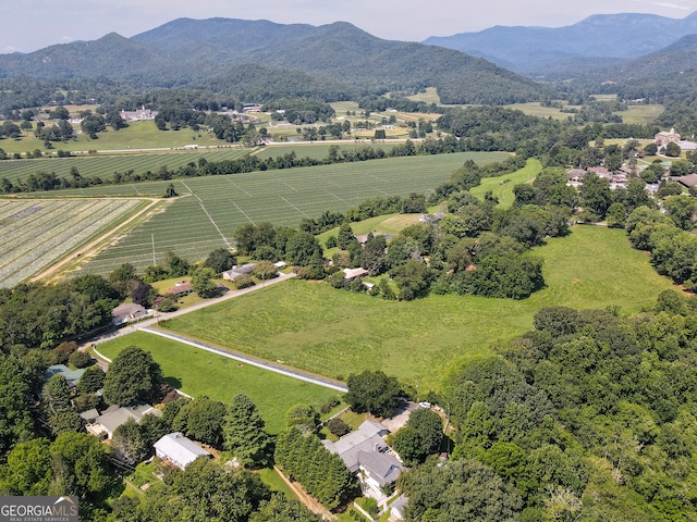 birds eye view of property with a mountain view and a rural view