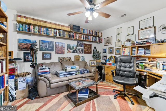 office area with ceiling fan