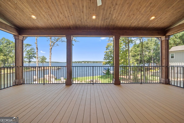 deck with a water view