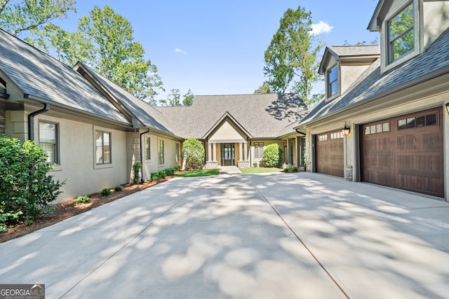 exterior space with a garage