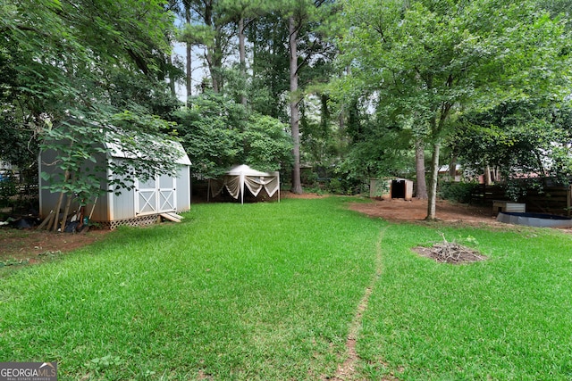 view of yard with a shed