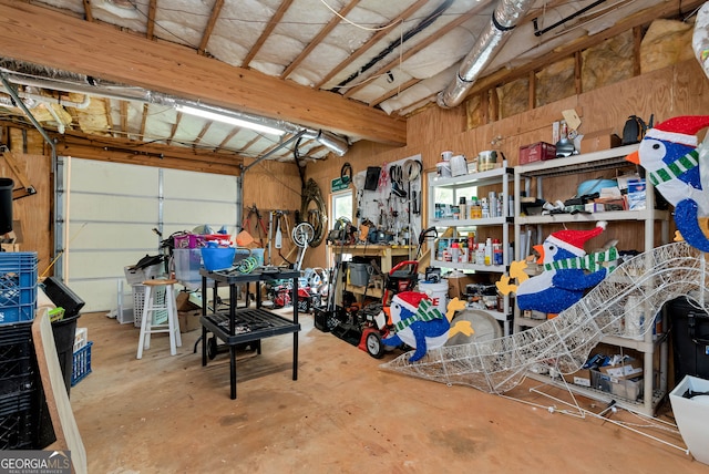 garage featuring a workshop area