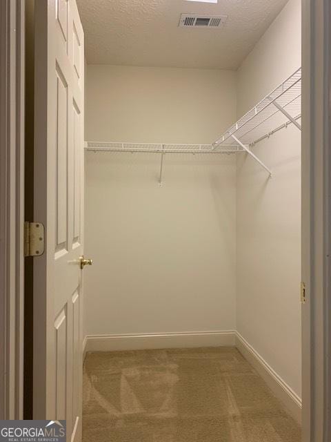 walk in closet with carpet