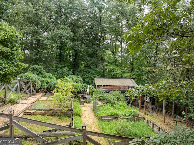 view of yard with a storage shed