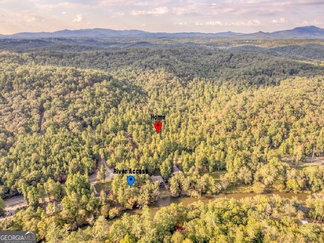 drone / aerial view featuring a mountain view