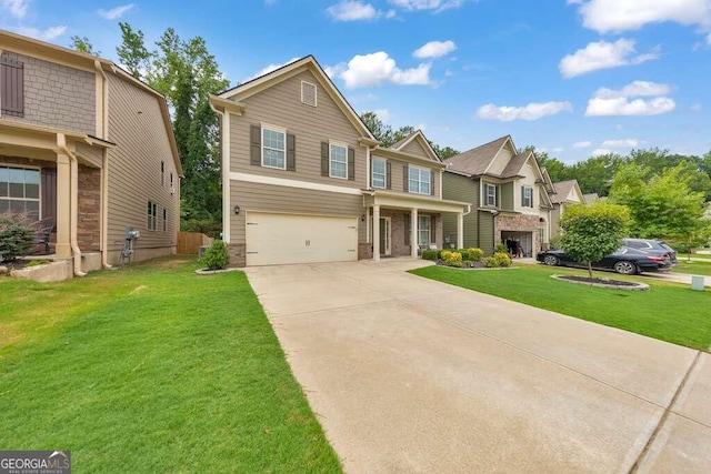 craftsman-style house with a garage and a front yard