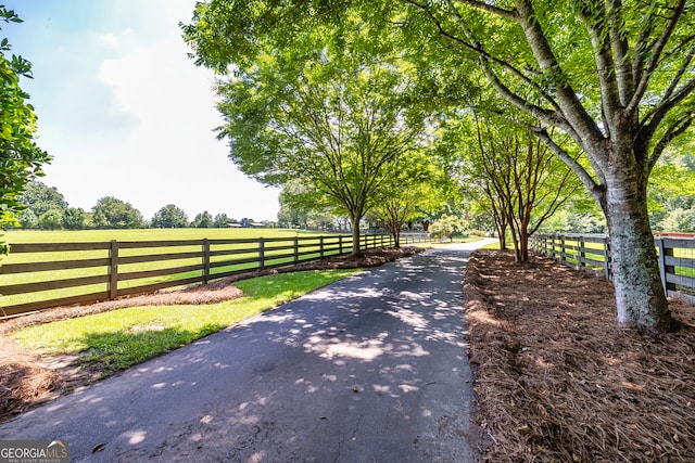 view of road with a rural view