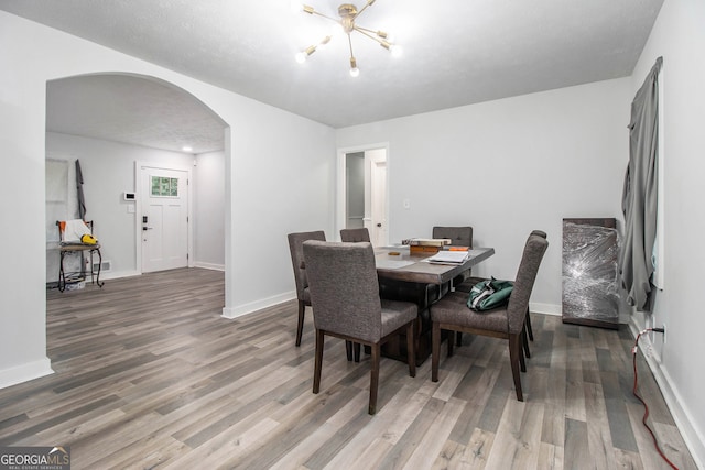 dining room with a textured ceiling and hardwood / wood-style flooring