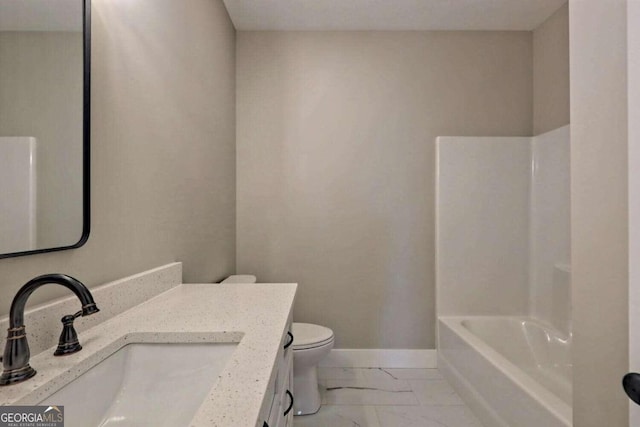 full bathroom featuring vanity, toilet, and tub / shower combination