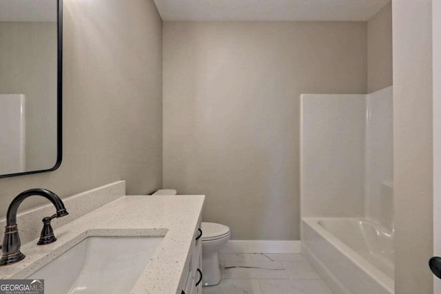 465 Wildflower Rdg, Warne, NC 28909 - bathroom featuring marble finish floor, vanity, toilet, and baseboards