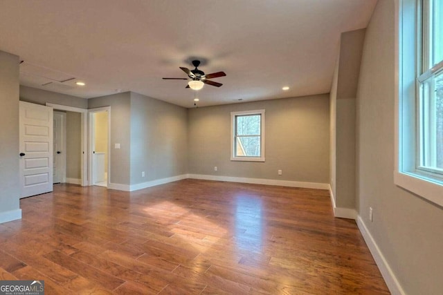 465 Wildflower Rdg, Warne, NC 28909 - unfurnished room with baseboards, wood finished floors, recessed lighting, and a ceiling fan