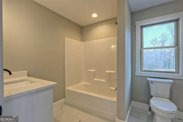 465 Wildflower Rdg, Warne, NC 28909 - bathroom featuring marble finish floor, baseboards, toilet, and vanity