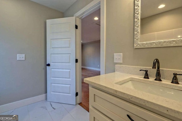 465 Wildflower Rdg, Warne, NC 28909 - bathroom with marble finish floor, baseboards, recessed lighting, and vanity