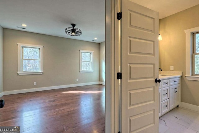 bathroom featuring vanity and wood-type flooring