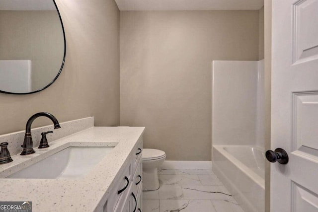 full bathroom with vanity, tile patterned floors, tub / shower combination, and toilet