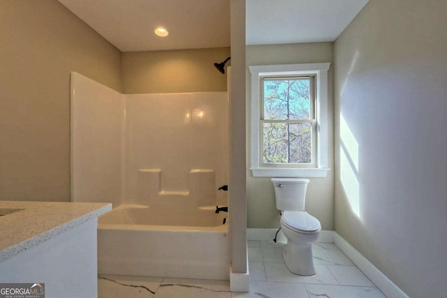 full bathroom featuring vanity, tile patterned flooring, shower / bathing tub combination, and toilet