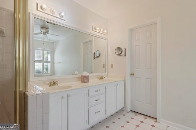 bathroom featuring vanity and ceiling fan