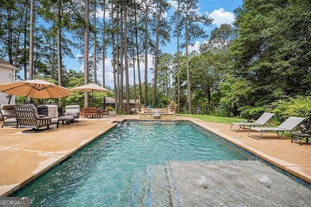 view of swimming pool with a patio