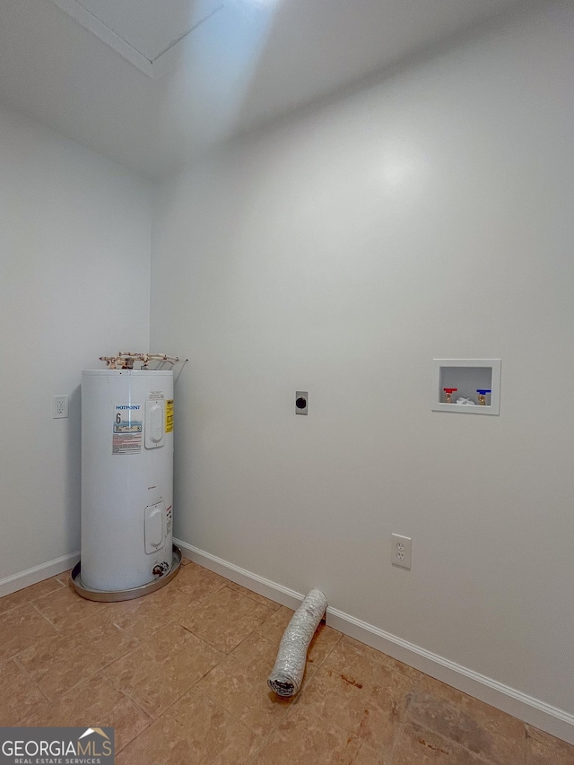 laundry room featuring washer hookup, electric water heater, and electric dryer hookup