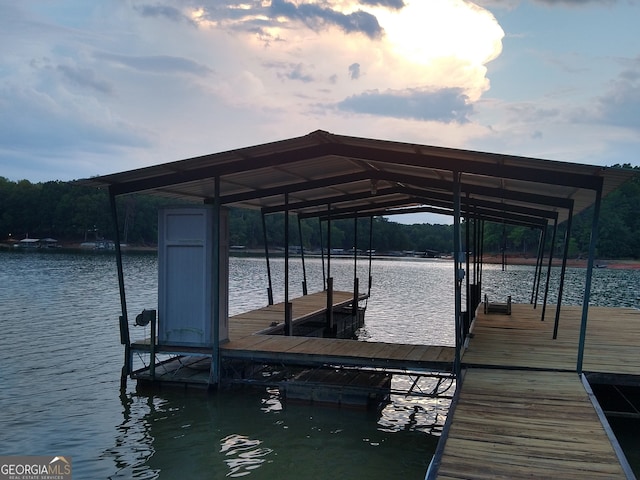 dock area featuring a water view