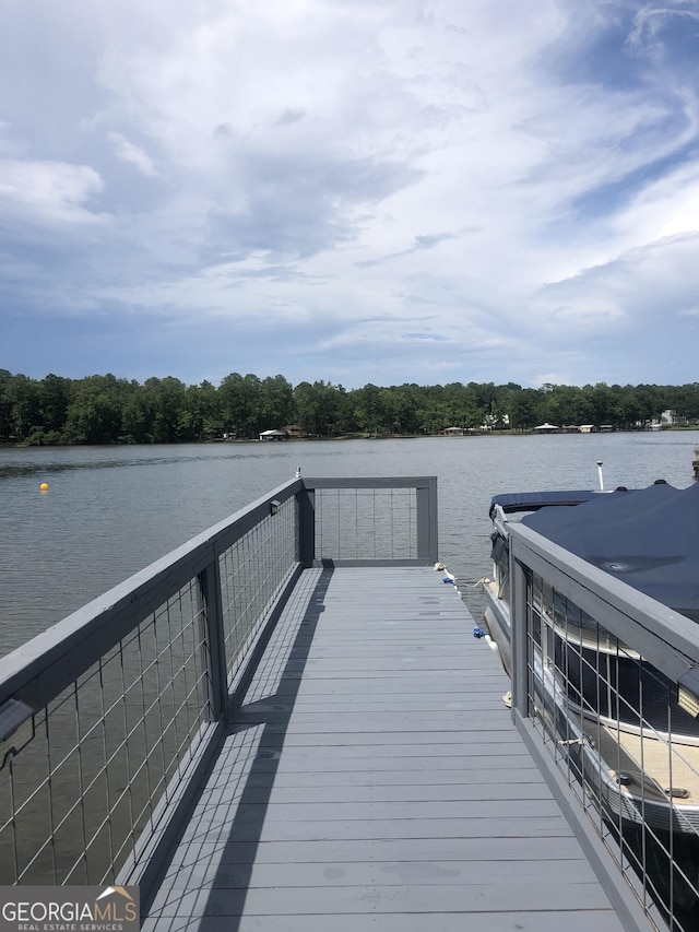 view of dock with a water view