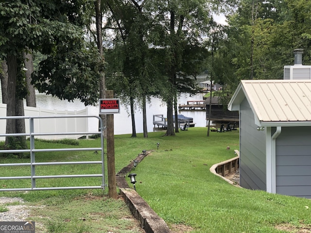 view of yard with a water view