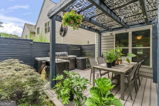 wooden terrace featuring a pergola