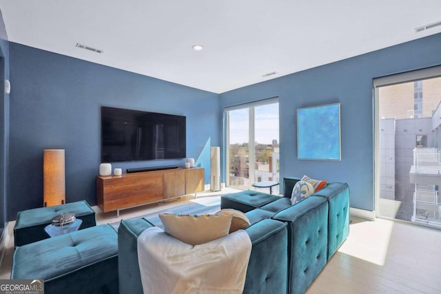 living room with hardwood / wood-style flooring