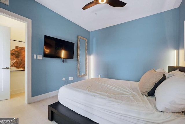 bedroom with carpet floors and ceiling fan