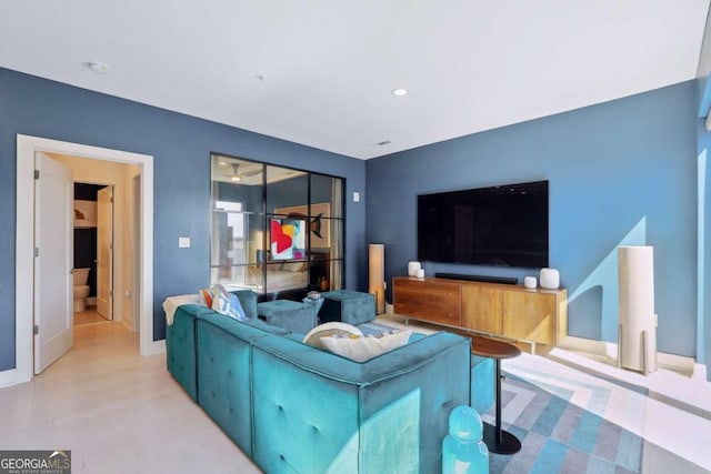 living room with light wood-type flooring