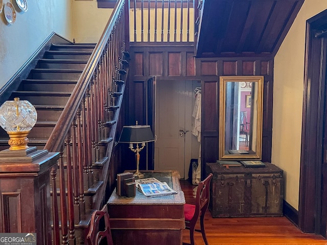 office area with hardwood / wood-style floors