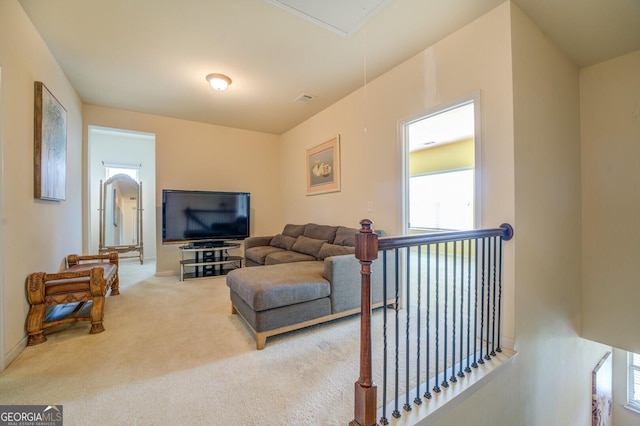 445 Brickstone Way, Covington, GA 30016 - carpeted living area with attic access