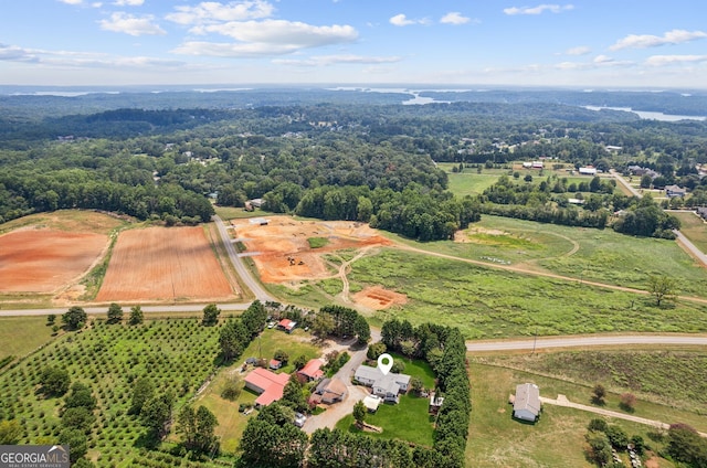 birds eye view of property featuring a rural view