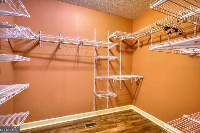 walk in closet with wood-type flooring