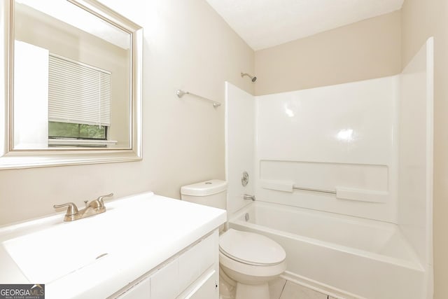 full bathroom featuring vanity, tile patterned flooring, shower / bathtub combination, and toilet