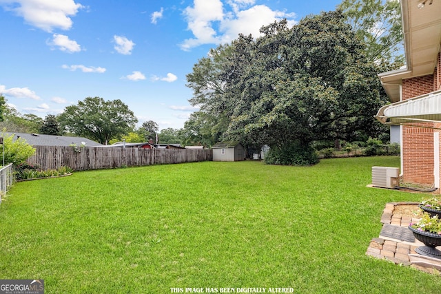 view of yard with a shed