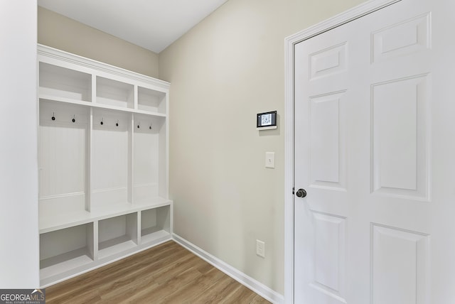 mudroom with hardwood / wood-style flooring