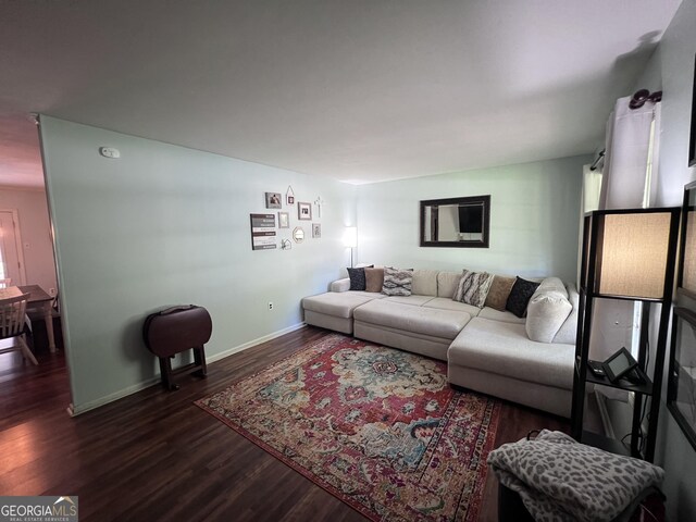 living room featuring dark wood-type flooring